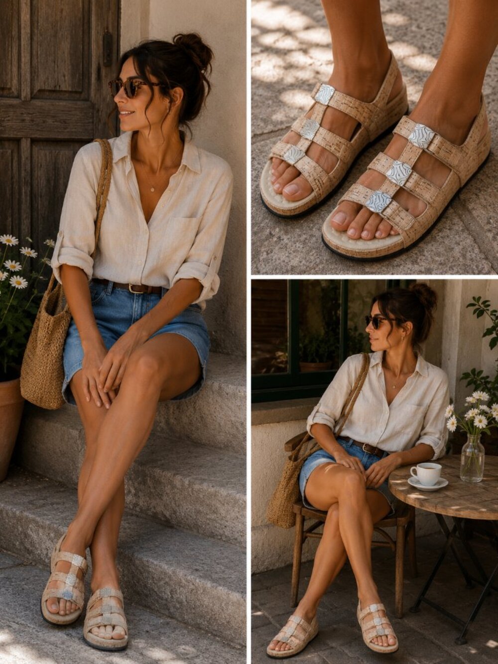 Vionic Women’s Cork-Look Tan Strappy Sandals